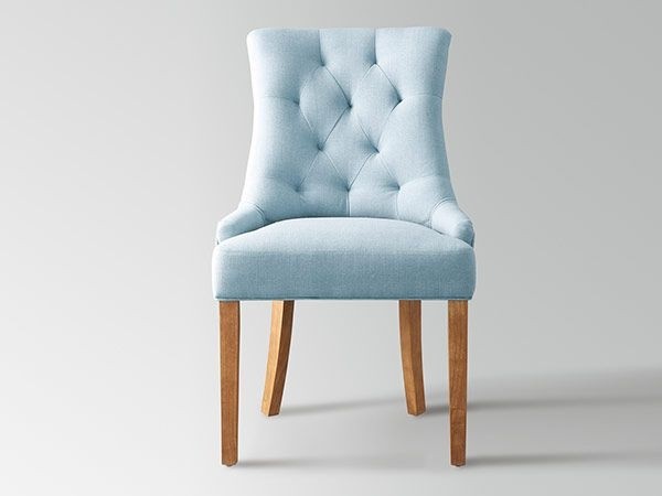 chaise en tissu bleu et pieds bois antique brossé