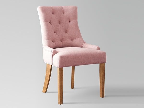 Chaise tissu rose et pieds en bois