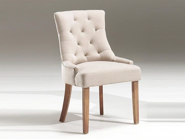 chaise fancy tissu sable et pieds en bois