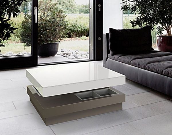 Table basse en mdf laqué pour le salon blanc et gris