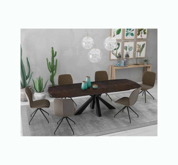 Table céramique acier avec pied noir mat