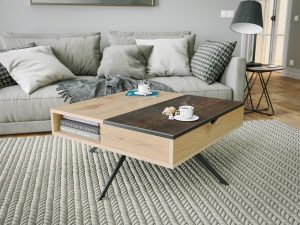 Table basse avec plateau en céramique acier