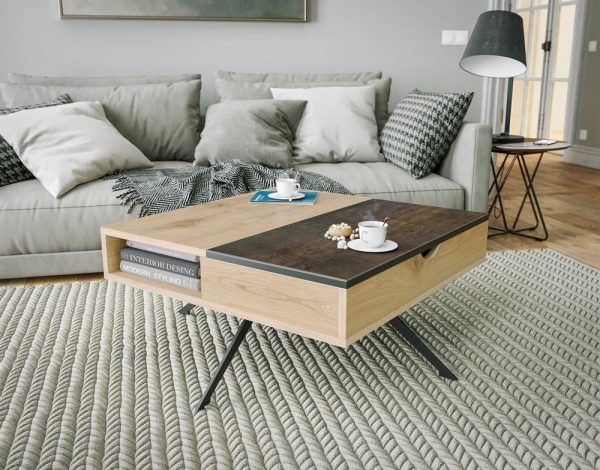 Table basse avec plateau en céramique acier