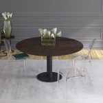 Grande table ronde en céramique acier et pied en acier laqué noir mat