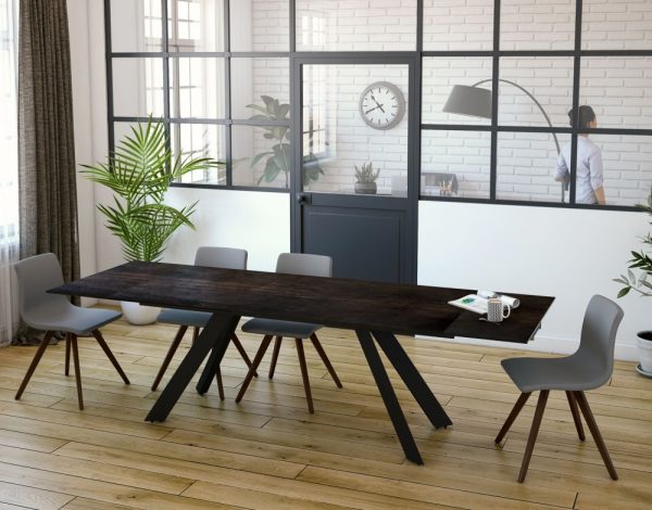 Table salle à manger en céramique acier pieds métal laqué noir
