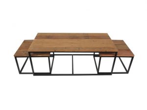 Table gigogne en bois recyclé et cadre métal noir