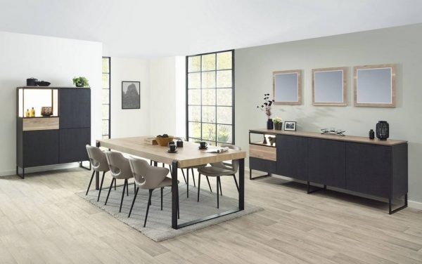 dressoir 213 cm, table avec rallonge de 183+50 cm et meuble bar de 121 cm