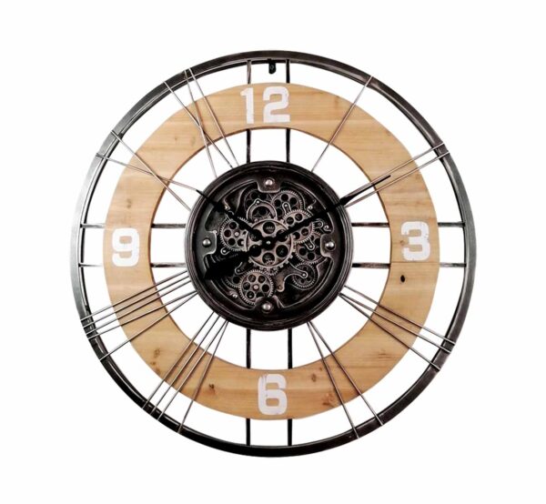 Horloge murale bois et engrenages - 94,5 cm
