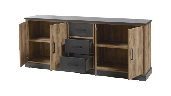 Dressoir owen 4 portes et 3 tiroirs finition décor chêne foncé