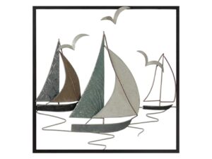 Décoration murale en métal représentant des bateaux et des mouettes