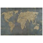 Décoration métallique murale représentant une carte du monde