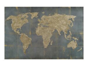 Décoration métallique murale représentant une carte du monde