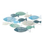 Sculpture en métal représentant des poissons bleus et verts
