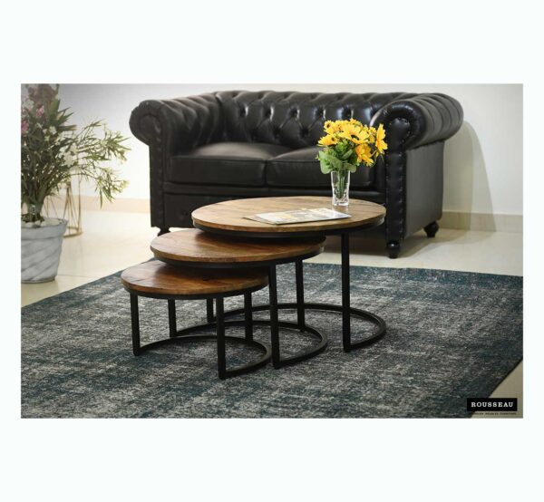 3 Tables gigognes rondes métal et bois