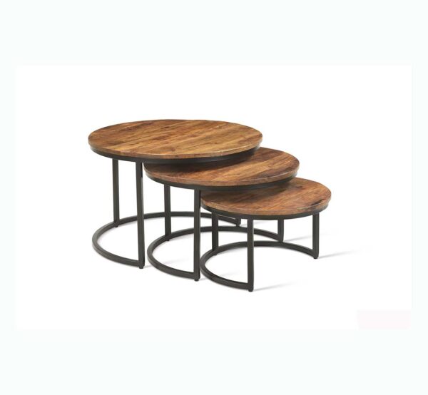 3 tables gigognes bois mangolia et pied métal