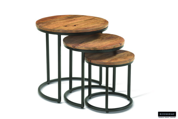 Set de 3 tables basses avec des plateaux en bois de manguier