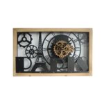 Horloge à engrenage dans un cadre en bois. silhouette Paris tour Eiffel