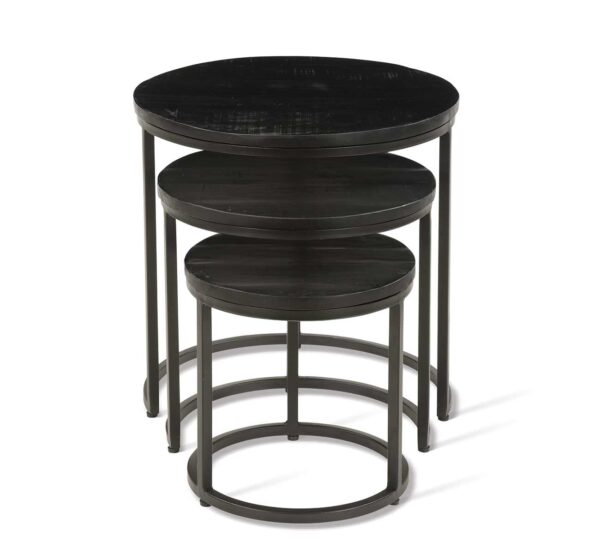 Lot de 3 tables basses avec des tablettes rondes de couleurs noires
