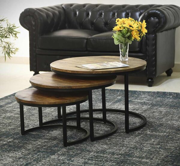 3 Tables gigognes rondes métal et bois