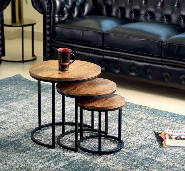 3 Tables gigognes rondes métal et bois