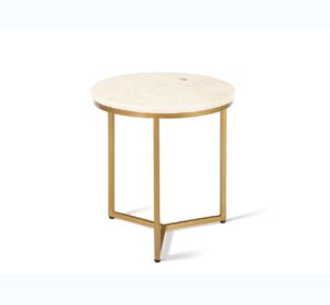 Table d'appoint avec plateau décor marbre et socle en métal or