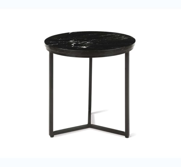 Petite table d'appoint avec plateau décor marbre noir et pied en métal noir