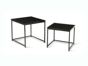 deux petites tables d'appoint pour votre salon avec plateaux en décor marbre noir