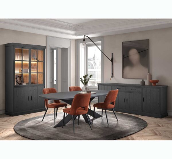 Salle à manger complète avec dressoir de 240 cm, argentier, une table ovale de 200 cm et 4 chaises