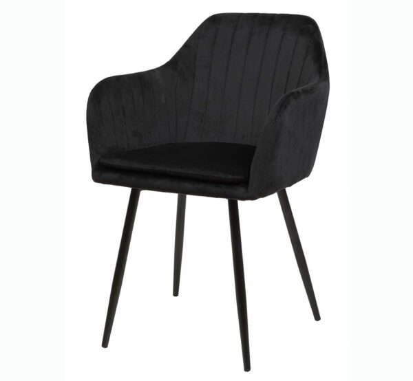 Chaise tissu noir avec des accoudoirs confortables pour se détendre dans la salle à manger