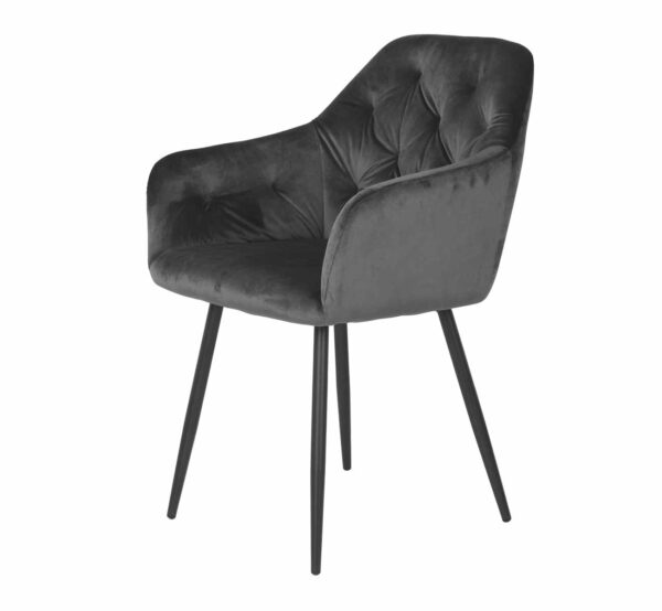 Chaise salle à manger velours gris capitonnée