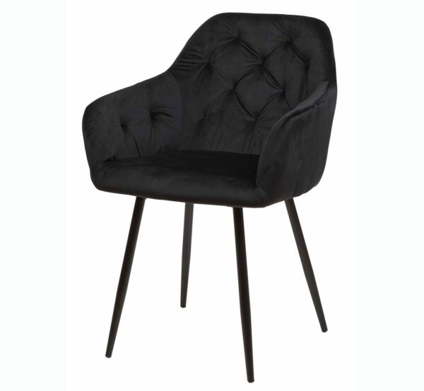 Chaise en velours noir avec capitons