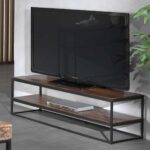 Meuble TV en bois de manguier et cadre métallique noir poudré.