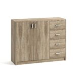 Petite commode de 86 cm de hauteur avec 2 portes et 4 tiroirs. Pratique. Couleur sonoma