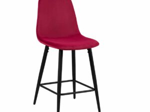 Tabouret de bar en velours de couleur rouge. Hauteur 66 cm . 4 pieds fixes et un repose-pieds Chaise de comptoir BOY