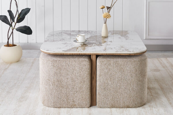 Table basse Evora avec 4 poufs
